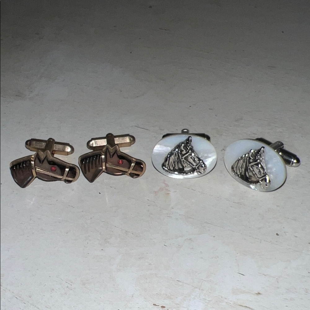 2 Sets Abalone & Mother Pearl Horse Cufflinks